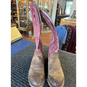 Ariat Brown & Red Leather Western Boots Womens Size 10B GUC